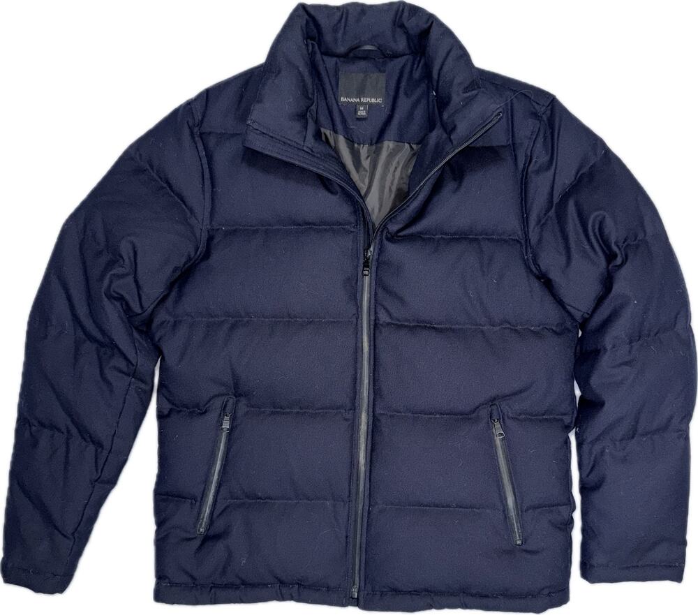 BANANA REPUBLIC Sz Down Filled Wool Outer Jacket Puffer Coat Sz Med Navy Blue